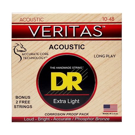 Струни для гітари DR Strings VERITAS Coated Core Acoustic Guitar Strings - Extra Light (10-48)