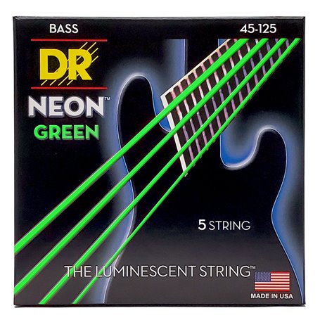 Струни для гітари DR Strings NEON Green Bass - Medium - 5 String (45-125)