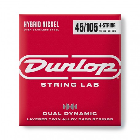 Струни для гітари DUNLOP DBHYN45105 DUAL DYNAMIC LAYERED TWIN ALLOY HYBRID WOUND NICKEL BASS STRINGS 45-105