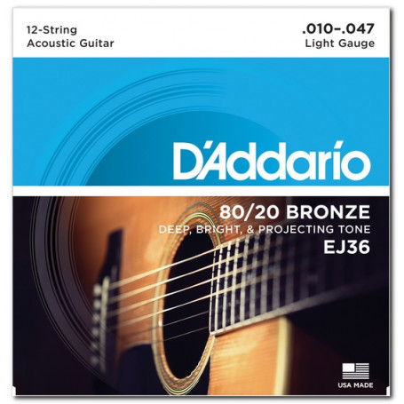 D`ADDARIO EJ36 80/20 BRONZE LIGHT 12-STRING 10-47 Струны