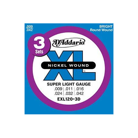 D`ADDARIO EXL120-3D XL SUPER LIGHT (09-42) - 3 SET Струны