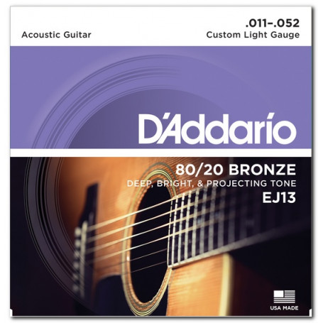 D`ADDARIO EJ13 80/20 BRONZE CUSTOM LIGHT 11-52 Струны