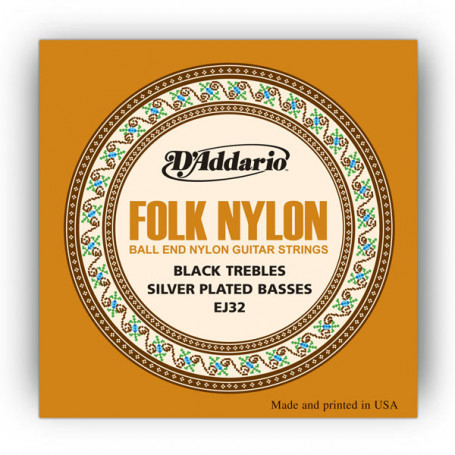 D`ADDARIO EJ32 FOLK NYLON Ball End Silver Wound / Black Treble Струны