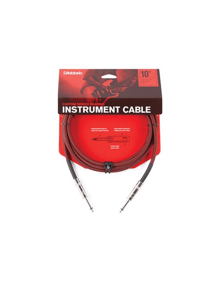 D'Addario PW-BG-10RD Custom Series Braided Instrument Cable - Red (3m) Інструментальний кабель (PW-BG-10RD)