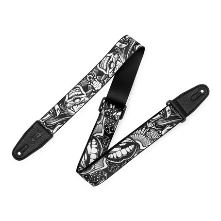 LEVY's 2″ Tattoo Series Poly Guitar Strap - B&W Clowns гітарний ремінь (MP2TAT-001)